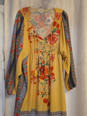 Umgee Yellow Floral Boho Midi Dress